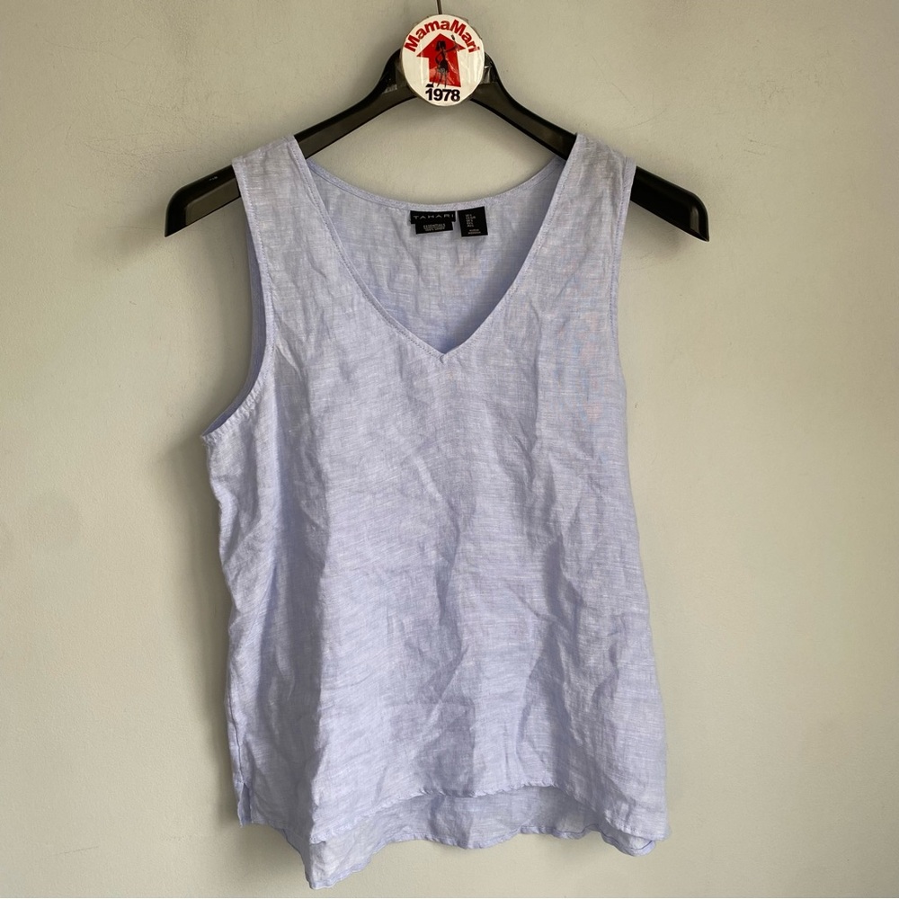 Tahari Essentials Blue Linen Tank Top L